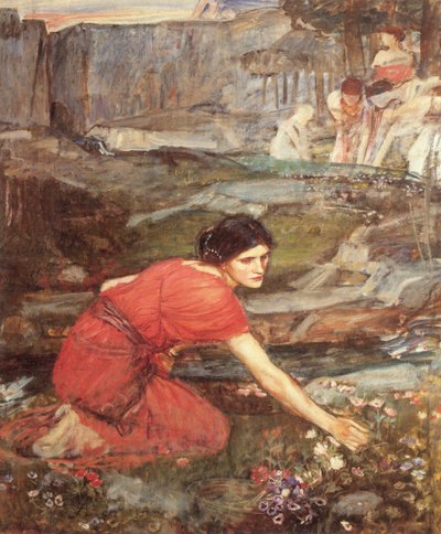 Fanciulle che raccolgono fiori lungo un ruscello da John William Waterhouse